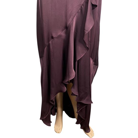 NWT Express Dark Purple Satin Ruffle Hi-Low Wrap Midi Dress SZ XL - Picture 6 of 10